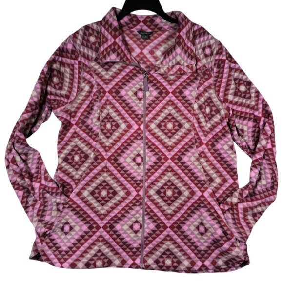 Eddie Bauer Fleece Jacket Full Zip Pink Purple Women's Size XL - Picture 2 of 7